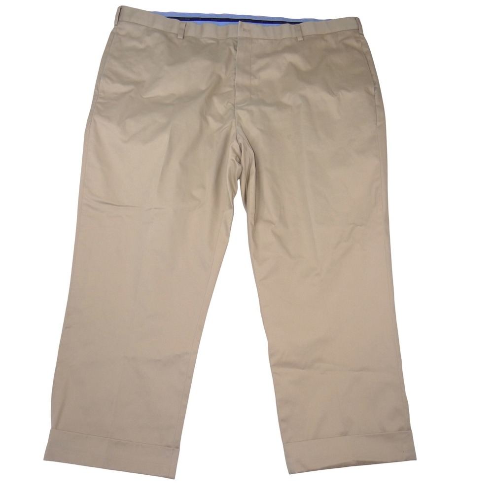 Brooks Brothers Khaki Chino Pants Mens 44x26 Stretch Waistband Cuffed Trousers